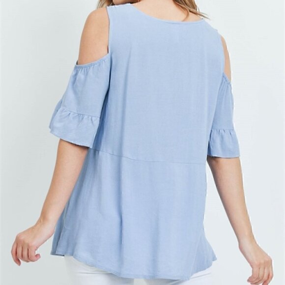 Boho Blue Jersey Cold shoulder top / blouse - Picture 5 of 5